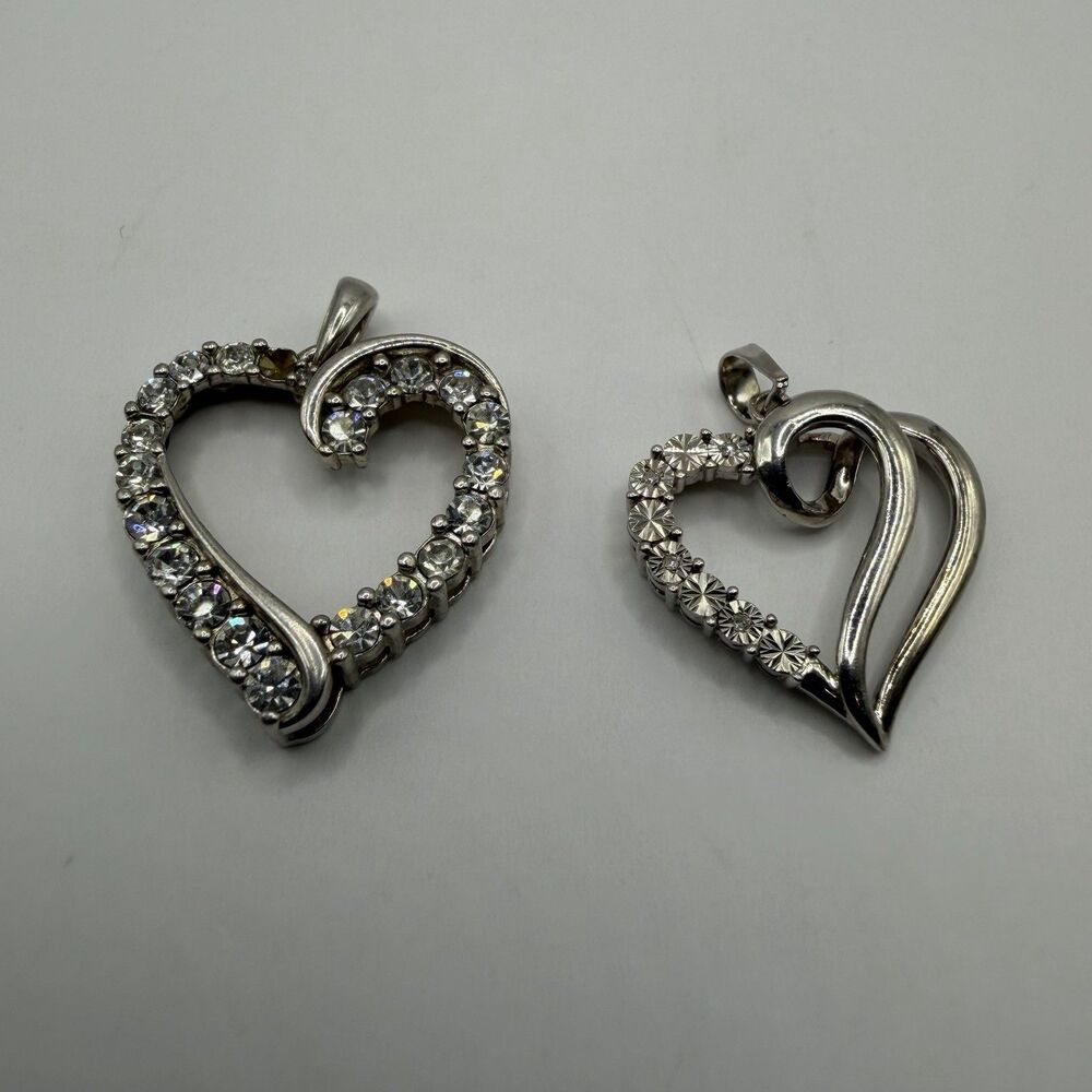 Lot of 2 Sterling Silver 925 Open Heart CZ Pendant Charms 4.9g